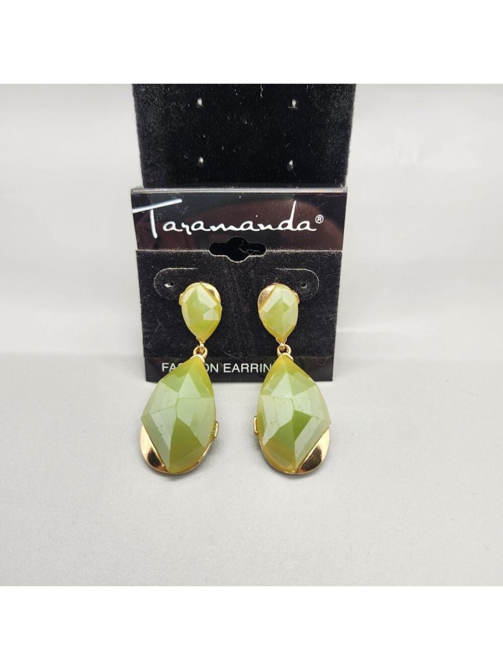 Taramanda Dangle Drop Earrings 4.5cm Faceted Olive Green Gold Tone Fashion